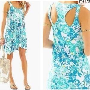 Lilly Pulitzer Monterey "In A Pinch" Aqua & Teal Floral Racerback Sundress Sz L